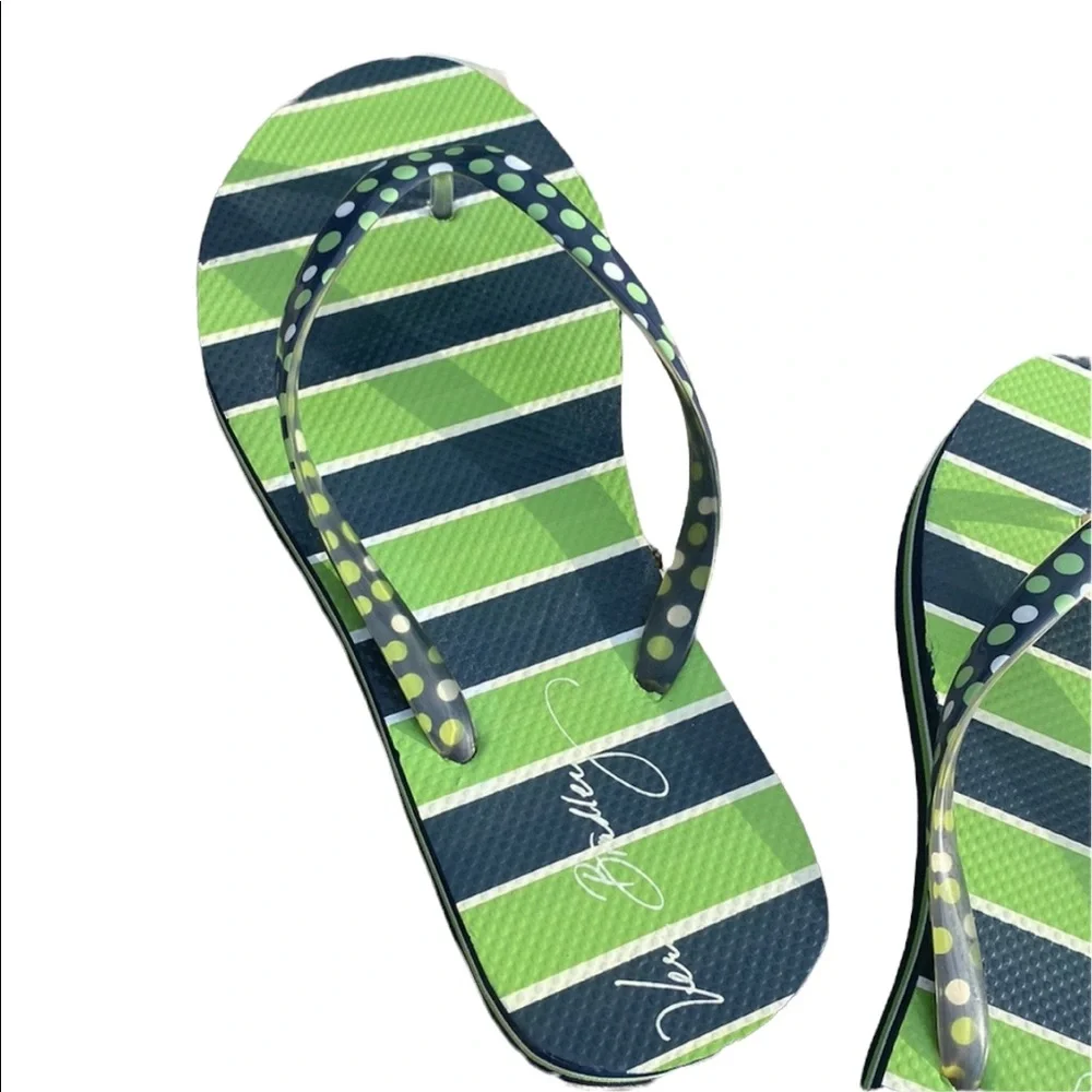 Vera Bradley Navy and Green Striped Flip Flops